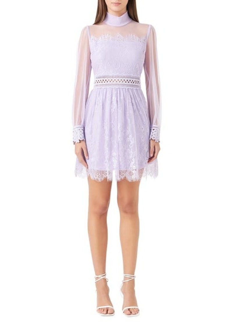 Endless Rose Mixed Lace Long Sleeve Cocktail Dress