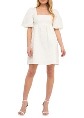 Endless Rose Open Back Floral Jacquard Puff Sleeve Minidress in White at Nordstrom