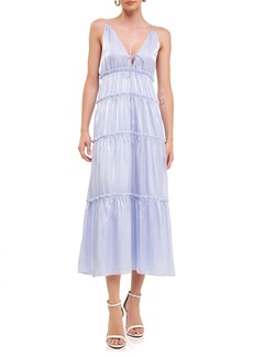 Endless Rose Plunge Neck Ruffle Trim Tiered Maxi Dress in Grape at Nordstrom Rack