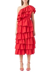 Endless Rose Ruffle One-Shoulder Tiered Ruffle Midi Dress