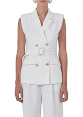 Endless Rose Shoulder Pad Belted Sleeveless Double Breasted Blazer