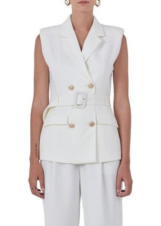 Endless Rose Shoulder Pad Belted Sleeveless Double Breasted Blazer