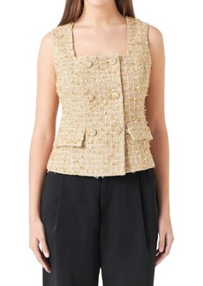 Endless Rose Sleeveless Double Breasted Tweed Top