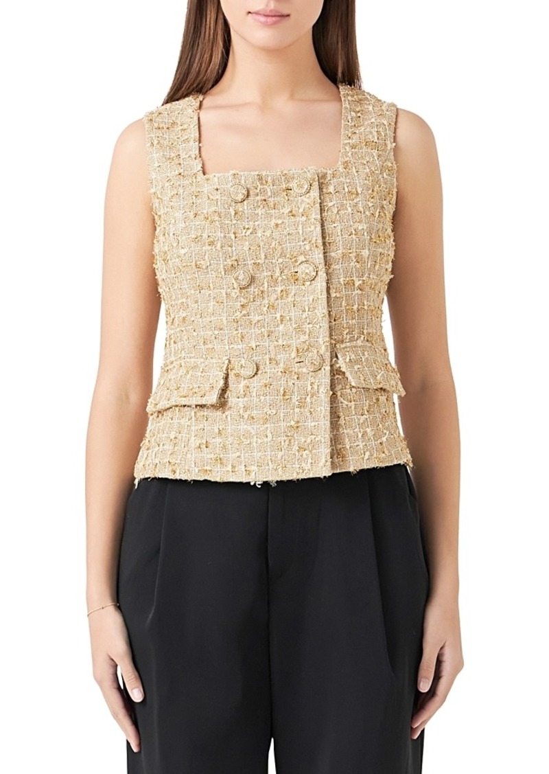 Endless Rose Tweed Double Breasted Button Top