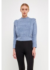 endless rose Women's Chunky Wool Knit Detailed Sweater - Blue