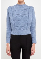 endless rose Women's Chunky Wool Knit Detailed Sweater - Blue