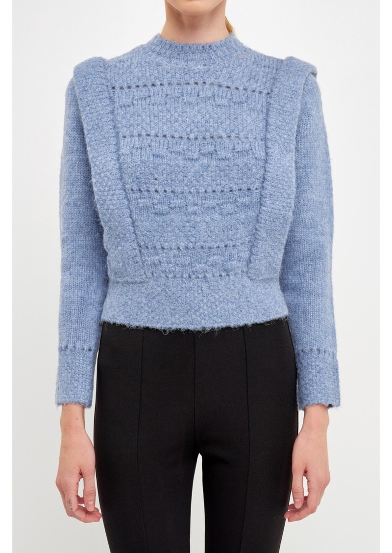 endless rose Women's Chunky Wool Knit Detailed Sweater - Blue