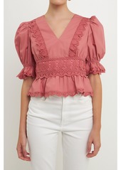 endless rose Women's Combination Eyelet Lace Top - Rose