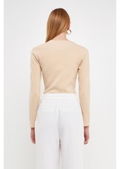 endless rose Women's Cut out Long Sleeve Knit Top - Ivory