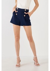 endless rose Women's Gold Color Button Detail Shorts - Navy