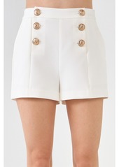 endless rose Women's Gold Color Button Detail Shorts - White