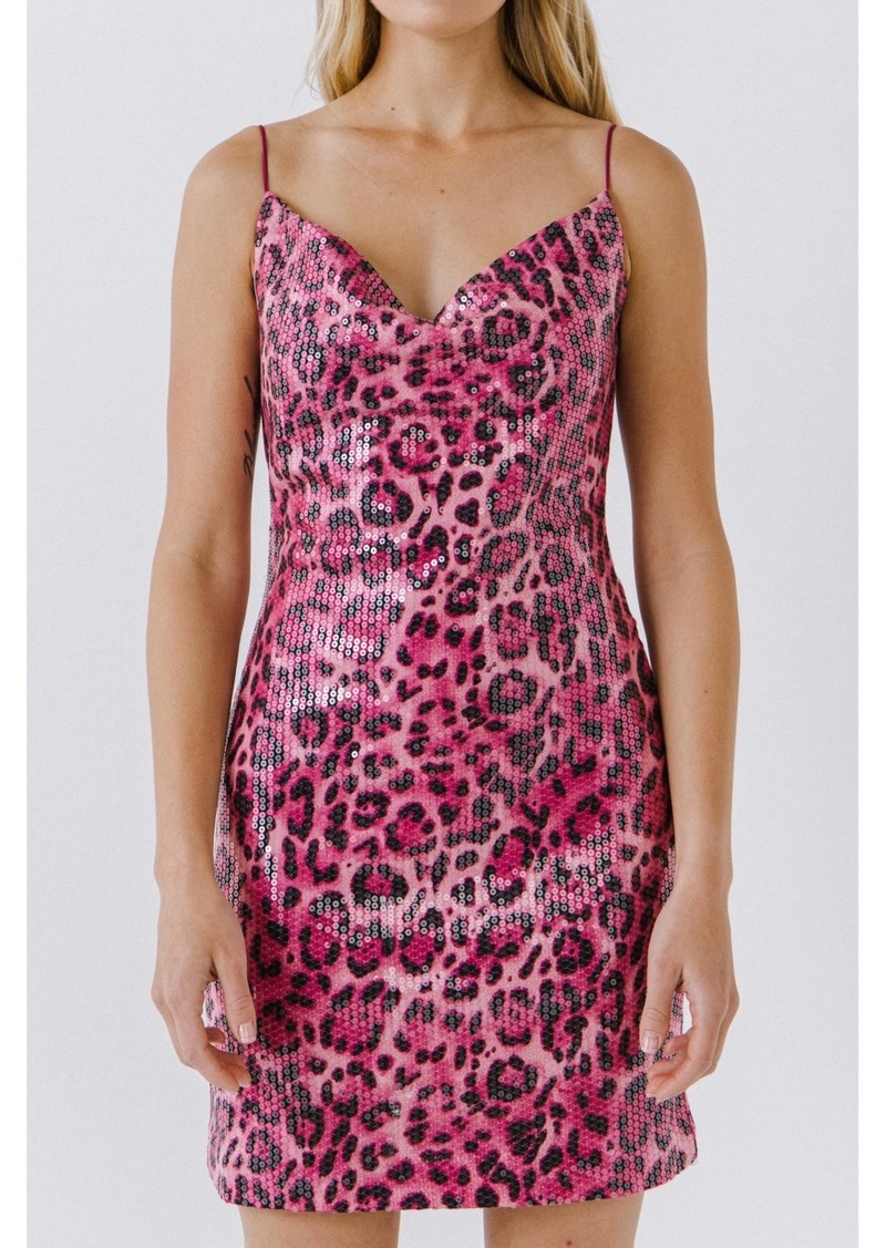 endless rose Women's Leopard Sequin Mini Dress - Pink