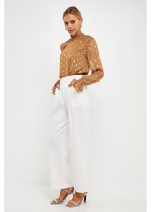 endless rose Women's Polka Dot Chiffon Blouse - Tan