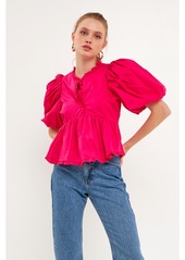 endless rose Women's Puff Sleeve Peplum Top - Fuchsia