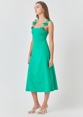 endless rose Women's Rosette-Strap Square-Neck Midi Dress - Kelly Green