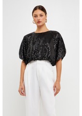 endless rose Women's Sequins Cropped Puff Top - Black