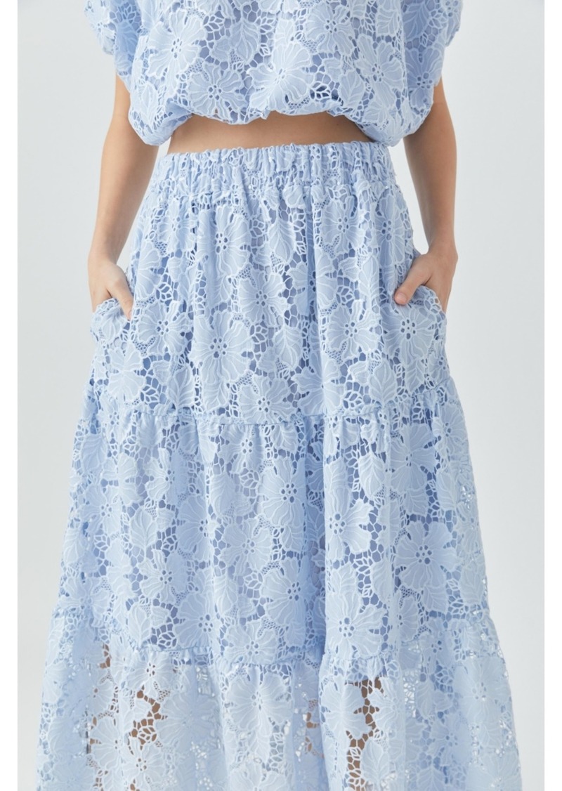 endless rose Women's Sequins Lace Maxi Skirt - Powder blue