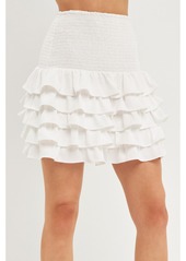 endless rose Women's Tiered Ruffle Mini Skirt - Beige