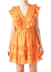 endless rose Women's V-Neck Ruffle-Trim Mini Dress - Orange