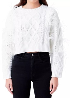 Endless Rose Feather Detail Cropped Sweater