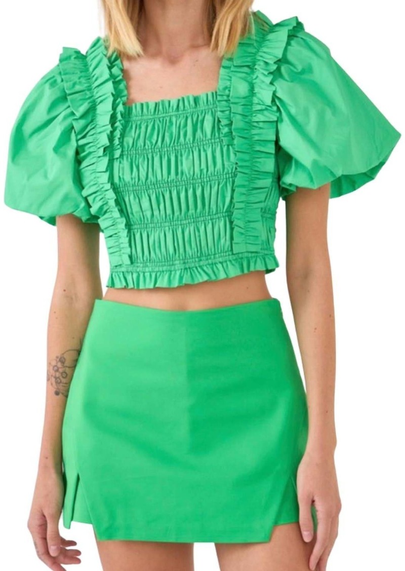 Endless Rose Feeling Fun Puff Sleeve Top In Green