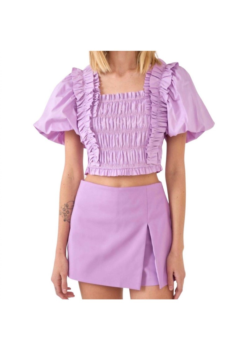 Endless Rose Feeling Fun Puff Sleeve Top In Lavender