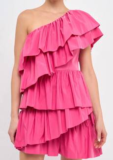 Endless Rose One-Shoulder Ruffled Mini Dress In Pink