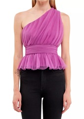 Endless Rose One Shoulder Shirred Tulle Top