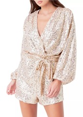 Endless Rose Sequins Wrapped Romper with Belt