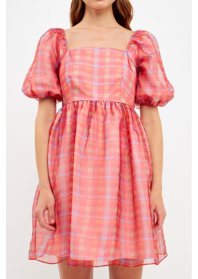 endless rose Women's Checker Puff Mini Dress - Multi