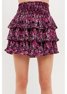 Endless Rose Women's Chiffon Floral Printed Mini Skirt - Black/fuchsia