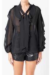 Endless Rose Women's Chiffon Peekaboo Top - Black