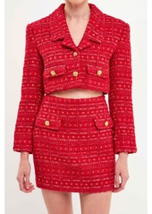 Endless Rose Women's Cropped Tweed Jacket - Red