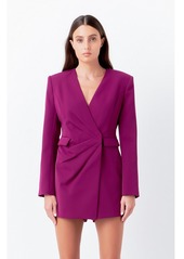 Endless Rose Women's Drapped V-neckline Blazer Romper - Purple