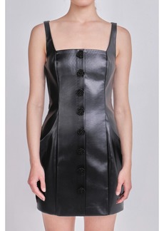 Endless Rose Women's Faux Leather Buttoned Mini Dress - Black