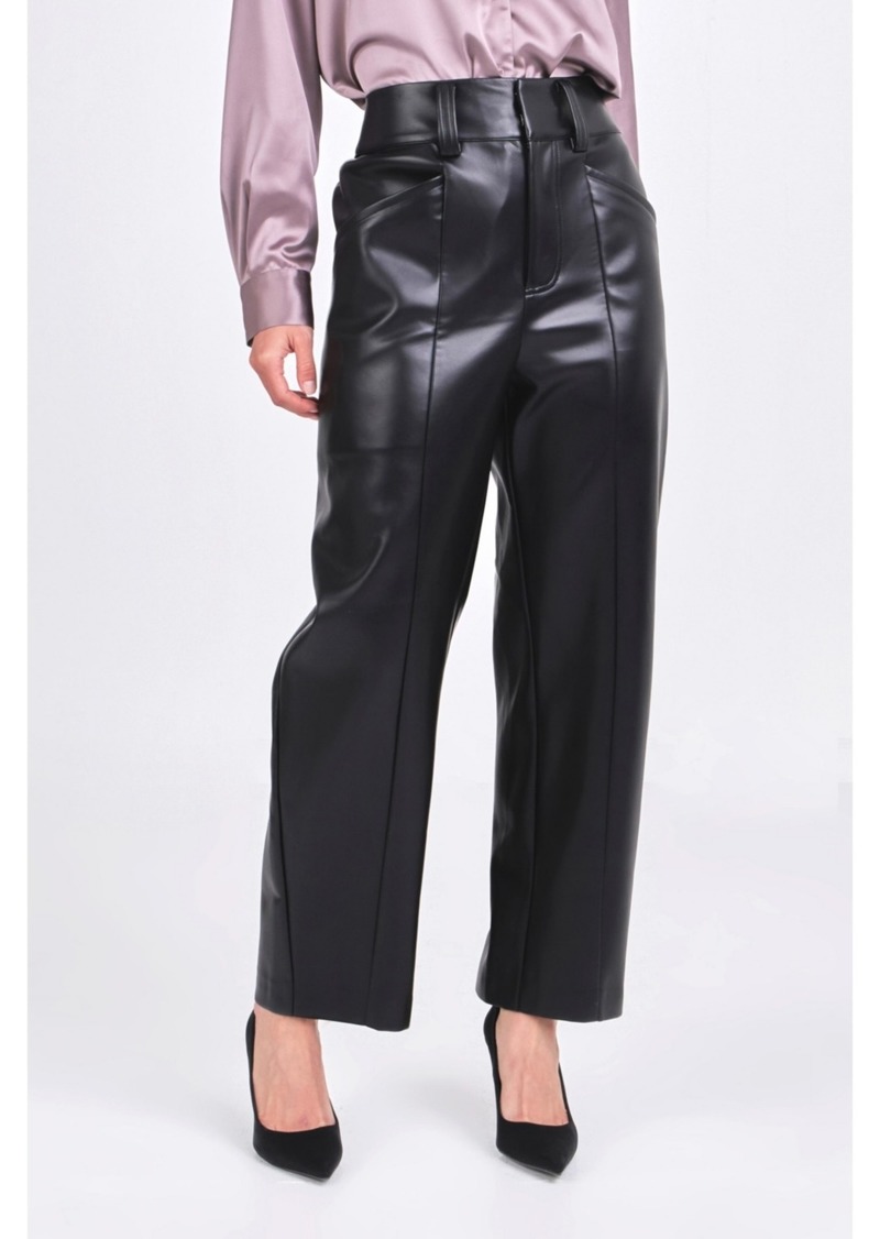 Endless Rose Women's Faux Leather Wide Pocket Pants - Jet black