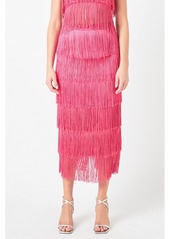 Endless Rose Women's Fringe Tiered Maxi Skirt - Fuchsia