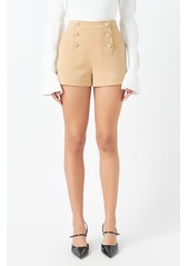 Endless Rose Women's Gold Color Button Detail Shorts - Beige