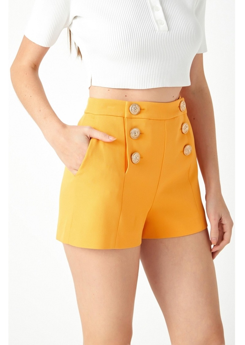 Endless Rose Women's Gold Color Button Detail Shorts - Orange