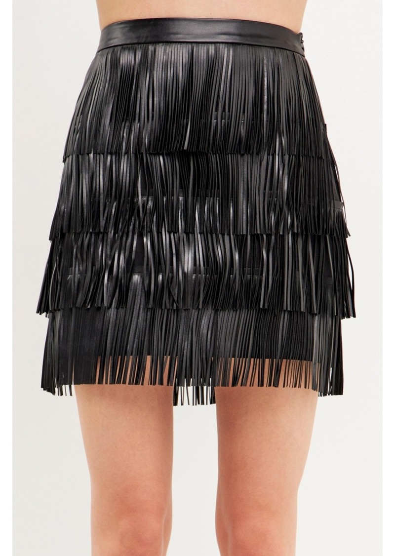 Endless Rose Women's Leather Fringe Mini Skirt - Black
