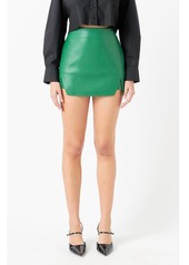 Endless Rose Women's Leather Front Slits Skort - Green