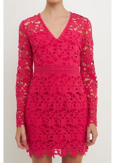 endless rose Women's Long Sleeve Lace Mini Dress - Fuchsia