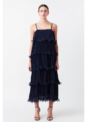 Endless Rose Women's Pleated Tiered Long Dress - Navy