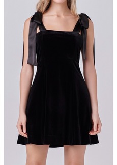 endless rose Women's Satin Tie Velvet Mini Dress - Black