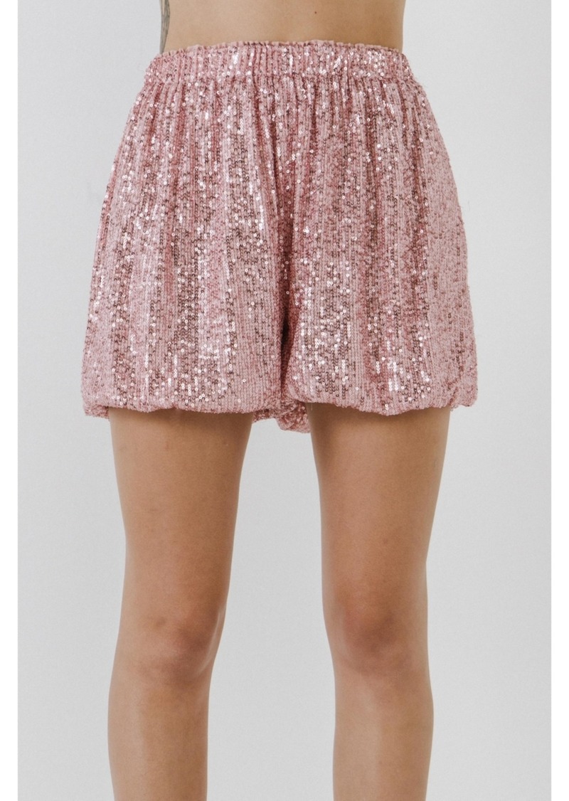 Endless Rose Women's Sequins Blouson Shorts - Pink