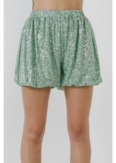Endless Rose Women's Sequins Blouson Shorts - Green