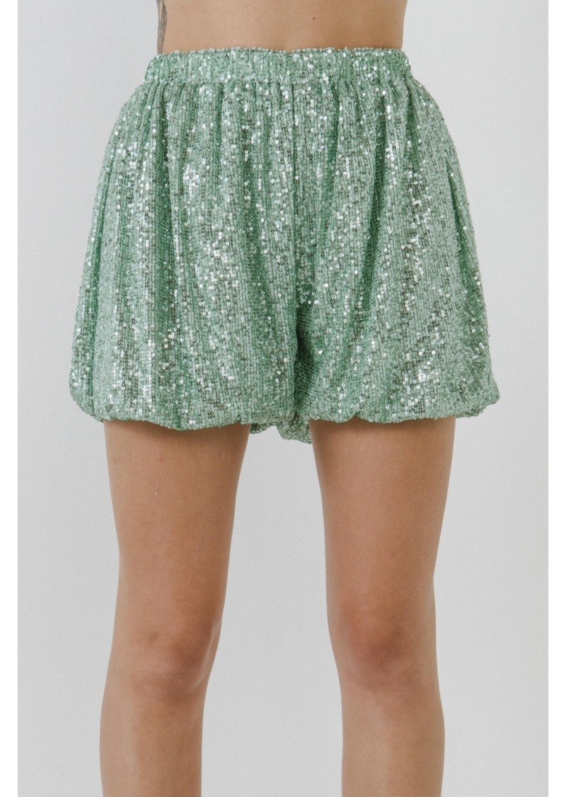Endless Rose Women's Sequins Blouson Shorts - Green