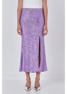 Endless Rose Women's Sequins Front Slit Midi Skirt - Purple