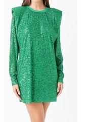 Endless Rose Women's Sequins Long Sleeve Shift Mini Dress - Green
