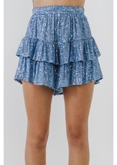 Endless Rose Women's Sequins Ruffled Skorts - Blue